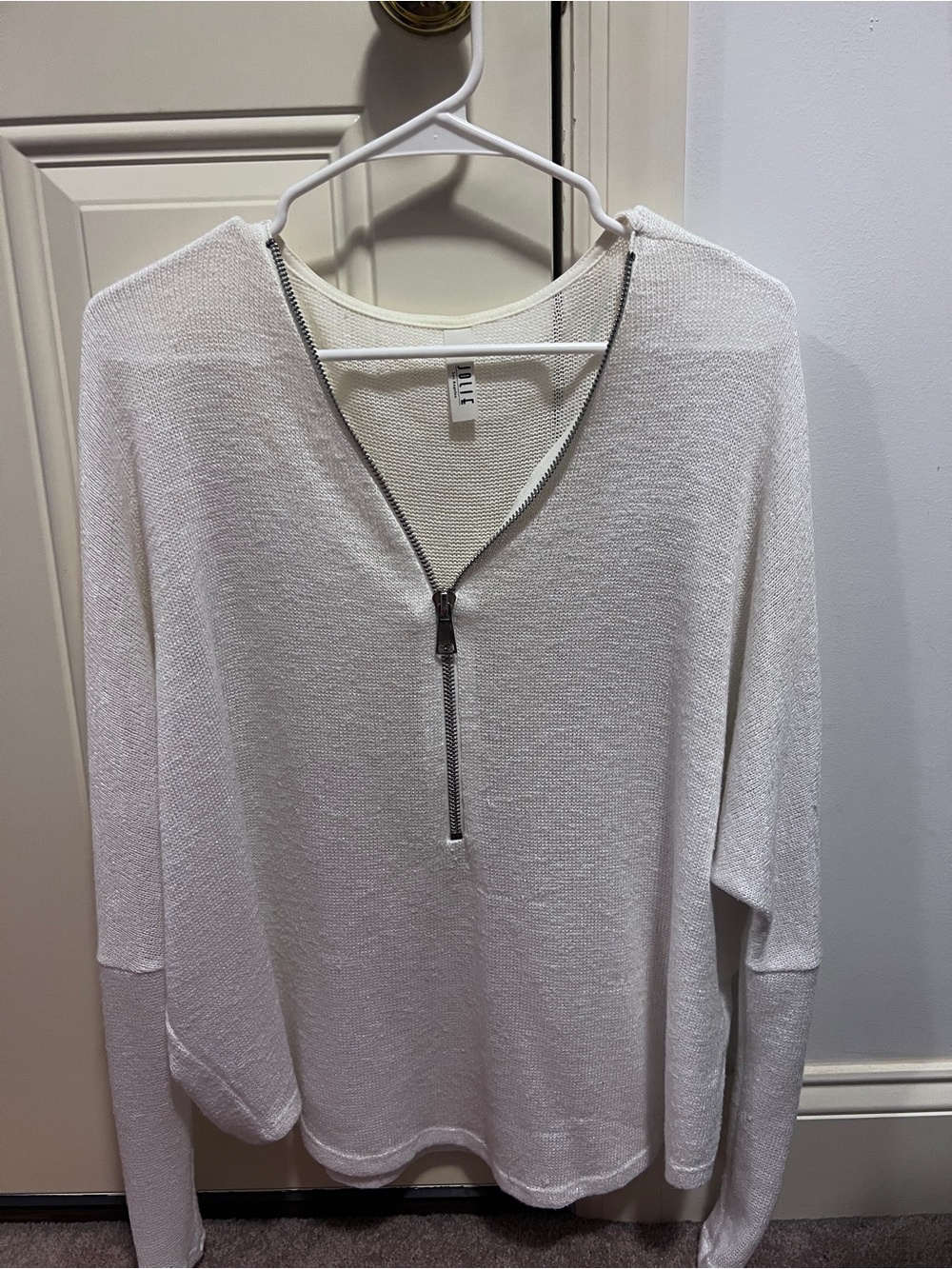 Jolie White Half-Zip V-Neck Sweater